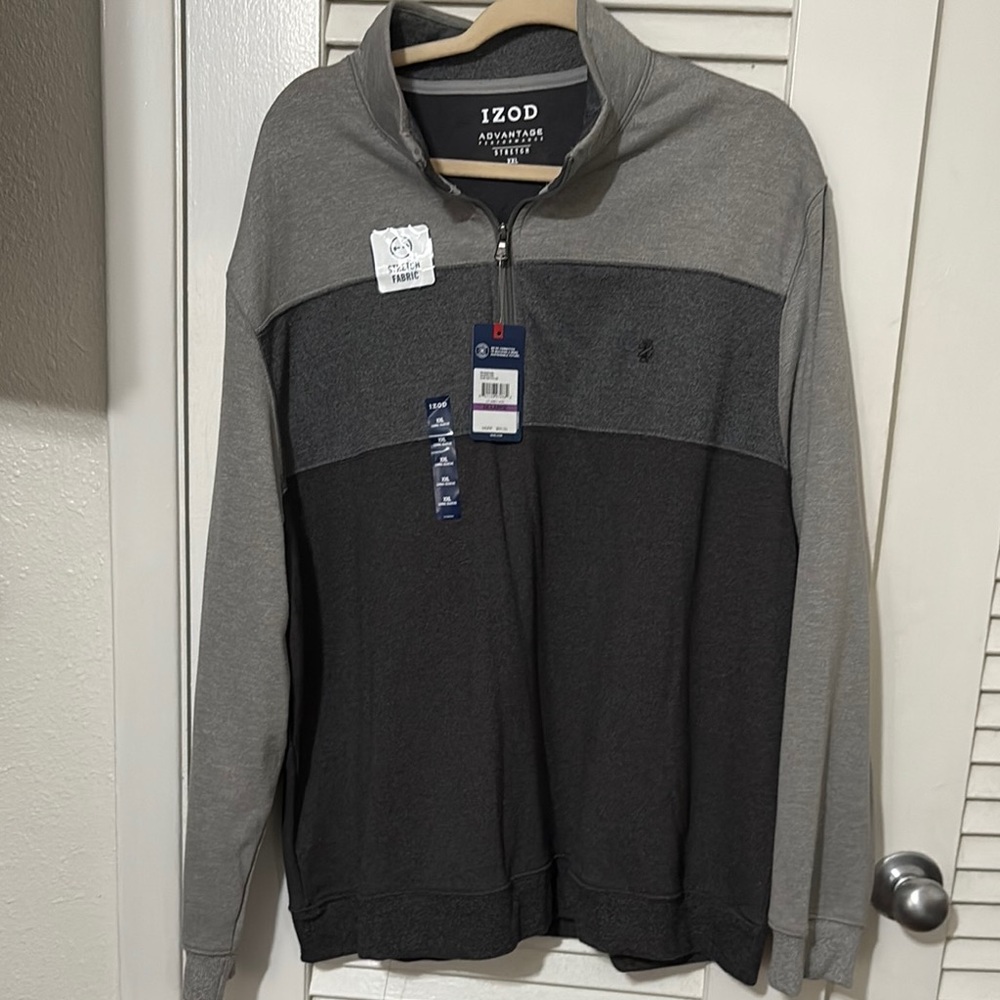 Izod Gray Zip Up Sweater with Color Block Design